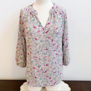 Renee C. Pink Blue Green Print 3/4 Sleeve Blouse M